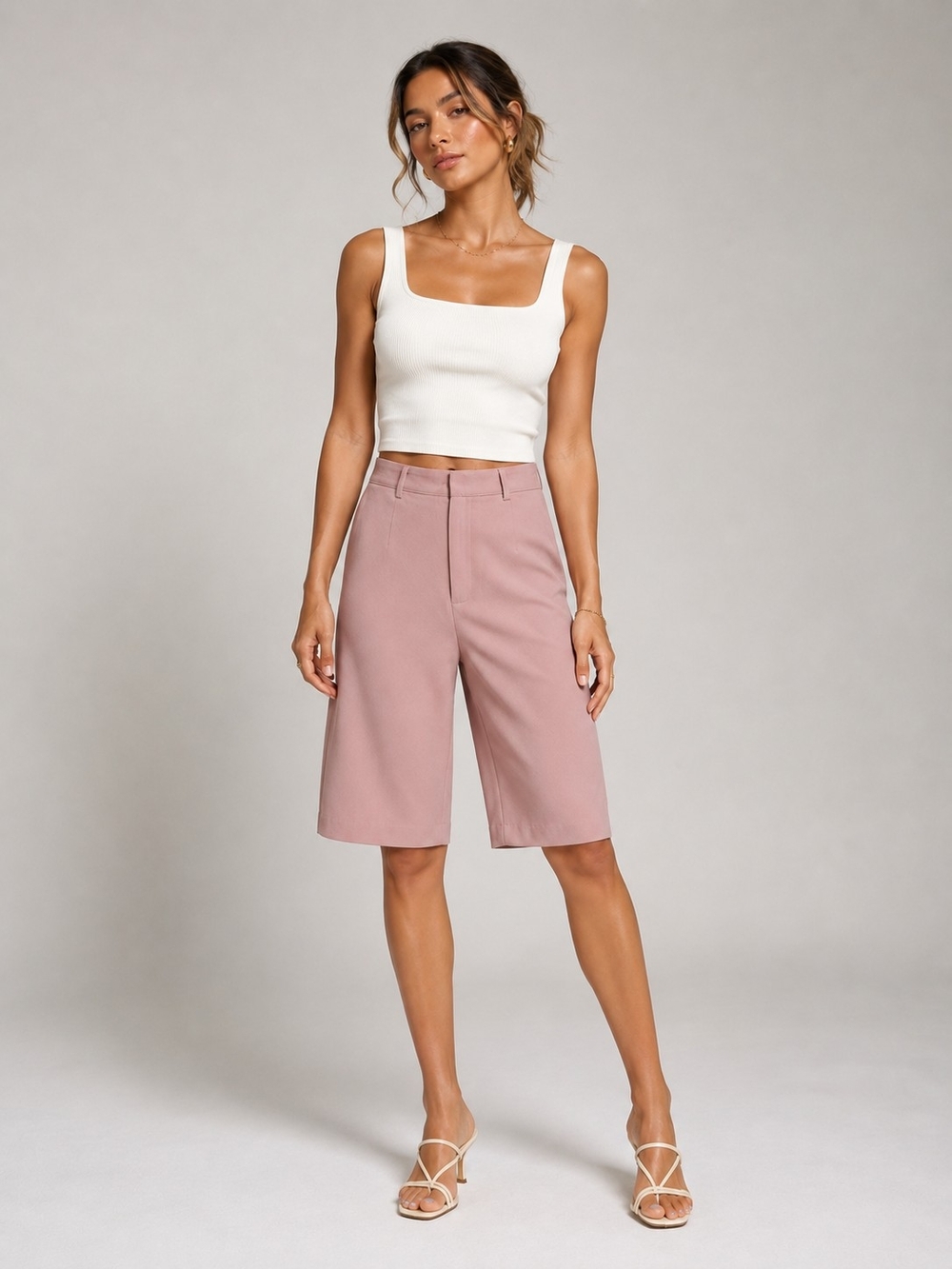 Missguided Petite Size 2 Dusty Pink Womens Tailored Longline Bermuda Shorts